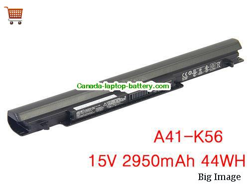 Genuine ASUS A41-K56 Battery 2950mAh, 44Wh , 15V, Black , Li-ion