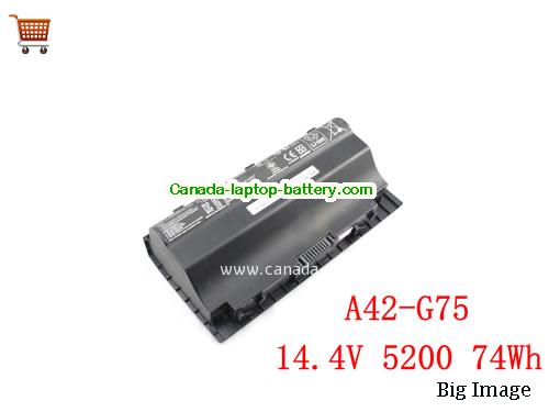 Genuine ASUS G75vw-t1443h Battery 5200mAh, 74Wh , 14.4V, Black , Li-ion