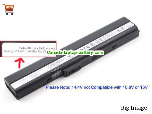 ASUS A31-K52 Replacement Laptop Battery 4400mAh, 63Wh  14.4V Black Li-ion