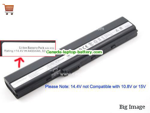 ASUS A52JR Replacement Laptop Battery 4400mAh, 63Wh  14.4V Black Li-ion