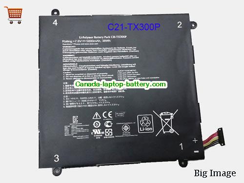 Genuine ASUS C21-TX300P Battery 5000mAh, 38Wh , 7.6V, Black , Li-ion