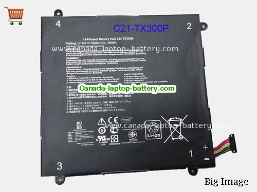 Genuine ASUS Transformer Book TX300CA Battery 5000mAh, 38Wh , 7.6V, Black , Li-ion