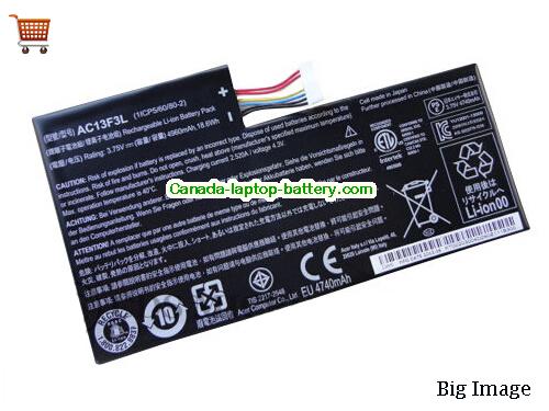 Genuine ACER Iconia Tab A1-810 16GB Tablet Battery 4960mAh, 18.6Wh , 3.75V, Balck , Li-ion