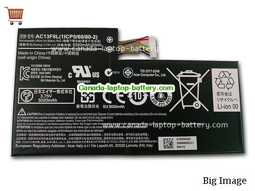 Genuine ACER Iconia Tab A1-810 8GB Tablet Battery 5340mAh, 20Wh , 3.75V, Balck , Li-ion