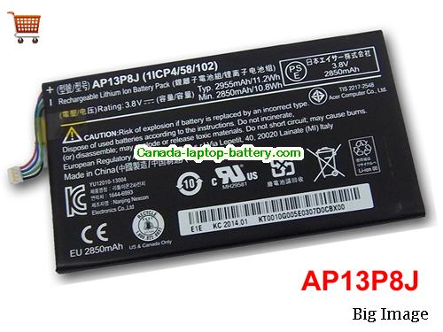 Genuine ACER Iconia Tab B1-720 Tablet Battery 2955mAh, 11.2Wh , 3.8V, Black , Li-ion