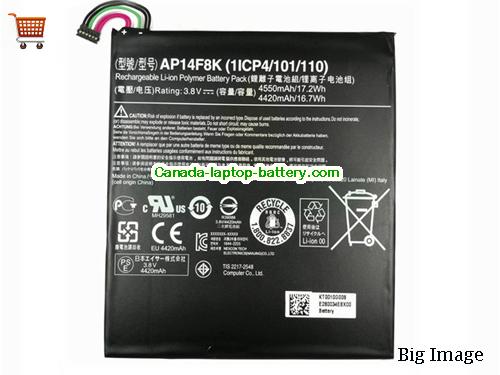 Genuine ACER Iconia Tab W1-810 Battery 4550mAh, 17.2Wh , 3.8V, Black , Li-ion
