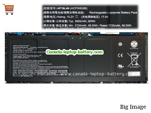 Genuine ACER 4ICP5/65/88 Battery 3920mAh, 60Wh , 15.2V, Black , Li-Polymer