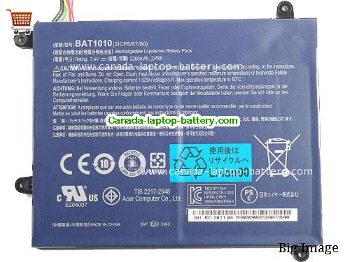 ACER Iconia Tab A500-10S32u Replacement Laptop Battery 3260mAh, 24Wh  7.4V Black Li-ion