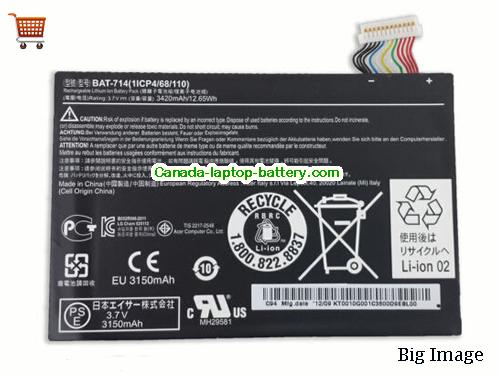 ACER Iconia Tab A110 Replacement Laptop Battery 3420mAh, 12.65Wh  3.7V Black Li-ion