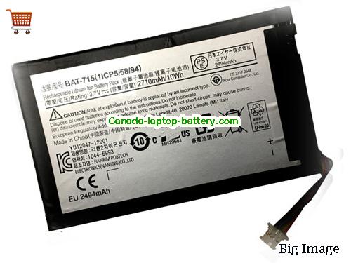 Genuine ACER BAT715 Battery 1800mAh, 6.66Wh , 3.7V, Black , Li-ion
