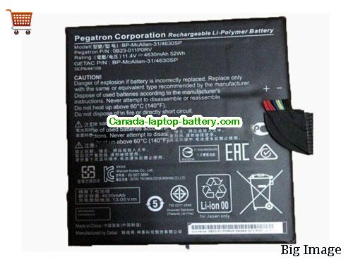 Genuine GETAC OB23-011NORV Battery 4630mAh, 52Wh , 11.4V, Black , Li-Polymer