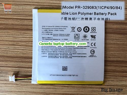 Genuine ACER PR-329083 Battery 2780mAh, 10.28Wh , 3.7V, Black , Li-Polymer