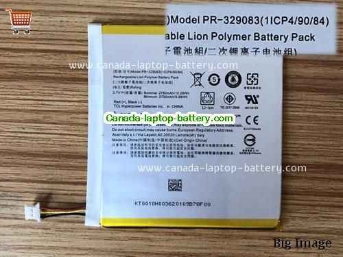 Genuine ACER KT.0010H.008 Battery 2780mAh, 10.28Wh , 3.7V, Black , Li-Polymer