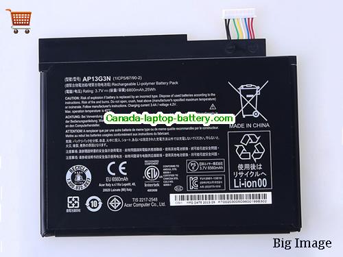 Genuine ACER Iconia W3-810 Tablet Battery 6800mAh, 25Wh , 3.7V, Black , Li-Polymer