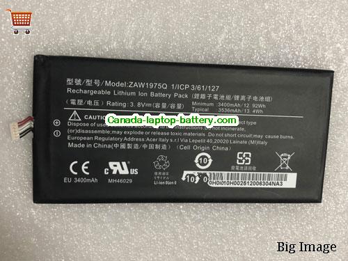 ACER A1-713HD Iconia Replacement Laptop Battery 3400mAh, 12.92Wh  3.8V Black Li-Polymer