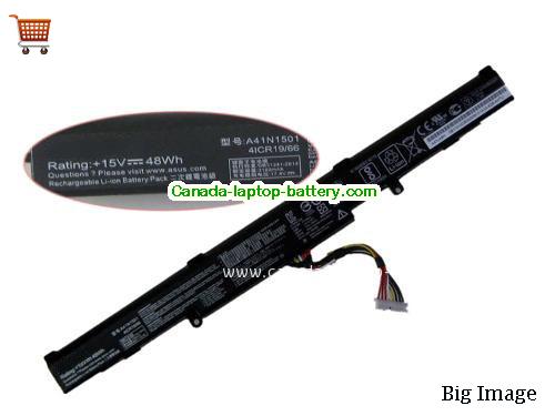 Genuine ASUS N552VXFW097T Battery 48Wh, 15V, Black , Li-ion