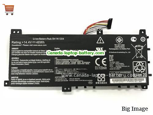 Genuine ASUS S451LADS51TCA Battery 3194mAh, 46Wh , 14.4V, Black , Li-ion