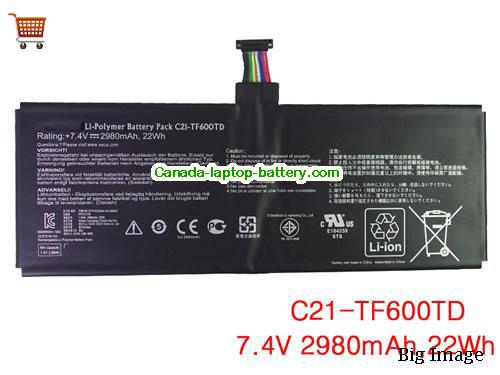 Genuine ASUS Vivo Tab TF6P00T Tablet Battery 2980mAh, 22Wh , 7.4V, Black , Li-Polymer