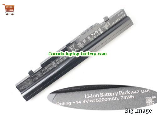 Genuine ASUS U56EL Battery 5200mAh, 74Wh , 14.4V, Black , Li-ion