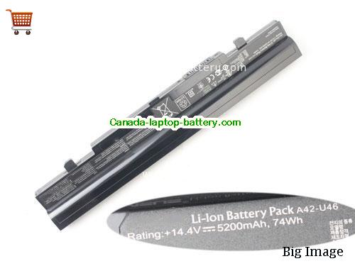 Genuine ASUS U46JC Series Battery 5200mAh, 74Wh , 14.4V, Black , Li-ion