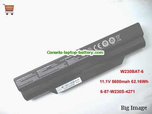 Genuine CLEVO 6-87-W230S-427 Battery 5600mAh, 62.16Wh , 11.1V, Black , Li-ion