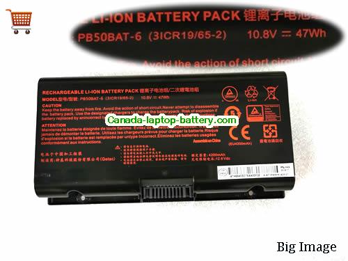 Genuine CLEVO PB50BAT-6 Battery 4200mAh, 47Wh , 10.8V, Black , Li-ion