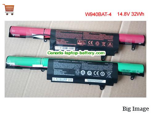 Genuine CLEVO W940BAT Battery 32Wh, 14.8V, Black , Li-ion