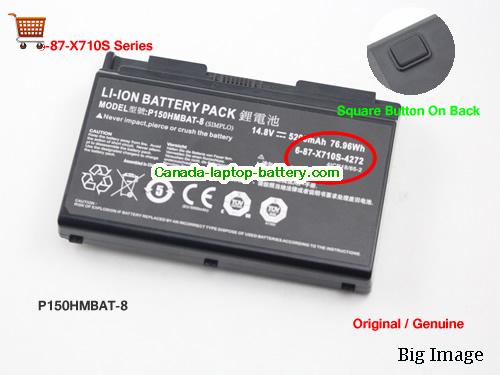 Genuine CLEVO P170SM Battery 5200mAh, 76.96Wh , 14.8V, Black , Li-ion