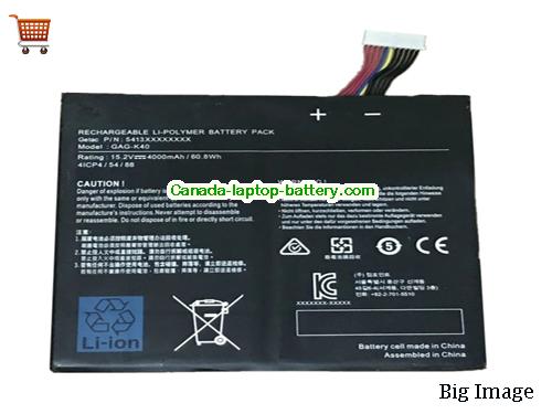 Canada Gigabyte GAG-K40 Battery Li-Polymer 15.2v 541387490001 60.8Wh