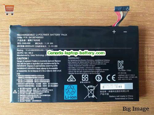 Genuine GIGABYTE GNG-K60 Battery 8000mAh, 11.4V, Black , Li-Polymer