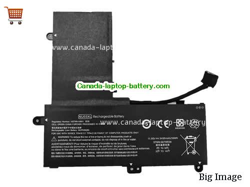 HP NU03XL Replacement Laptop Battery 3400mAh, 39Wh  11.55V Black Li-Polymer