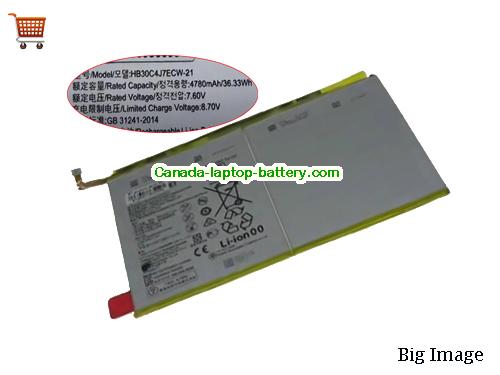 HUAWEI HB30C4J7ECW-21 Replacement Laptop Battery 4780mAh, 36.33Wh  7.6V Black Li-Polymer