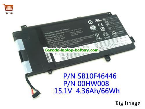 Genuine LENOVO FRU P/N OOHWOO9 Battery 4400mAh, 66Wh , 15.2V, Black , Li-ion