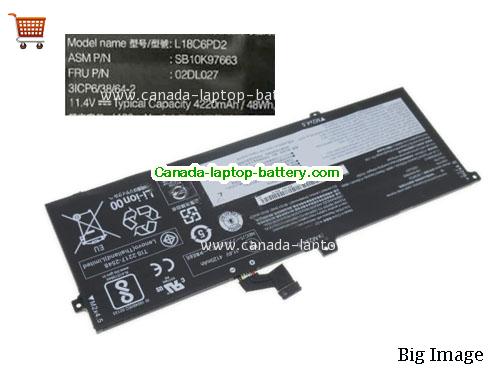 Canada Genuine Lenovo L18C6PD2 Battery SB10K97663 Rechargeable 02DL027 Li-ion