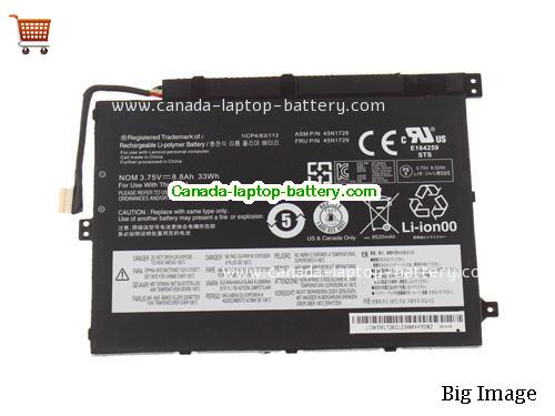 Genuine LENOVO 45N1727 Battery 33Wh, 8.8Ah, 3.75V, Black , Li-ion