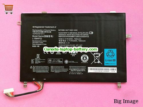 Canada Genuine LENOVO L10M4P22 rechargeable Li-Polymer Battery 3.7V 28Wh