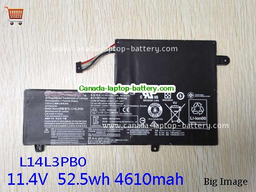 Genuine LENOVO L14L3PBO Battery 4610mAh, 52.5Wh , 11.4V, Black , Lithium-ion