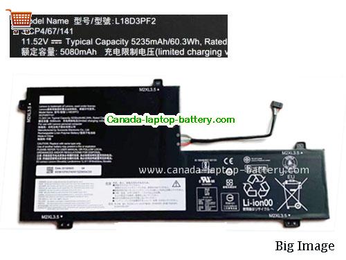 Genuine LENOVO 3ICP4/67/140 Battery 5235mAh, 60.3Wh , 11.52V, Black , Li-Polymer