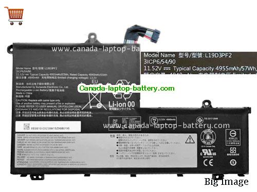 Genuine LENOVO L19D3PF2 Battery 4955mAh, 57Wh , 11.52V, Black , Li-Polymer