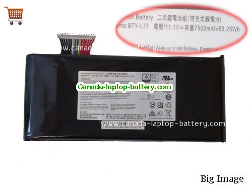 Genuine MSI GT72 2PE16H11BW Battery 7500mAh, 83.25Wh , 11.1V, Black , Li-ion