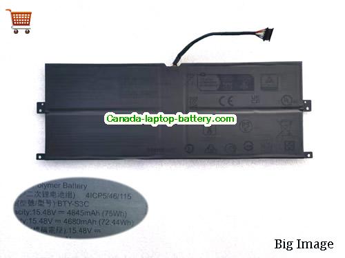 Genuine MSI BTY-S3C Battery 4845mAh, 75Wh , 15.48V, Black , Li-Polymer