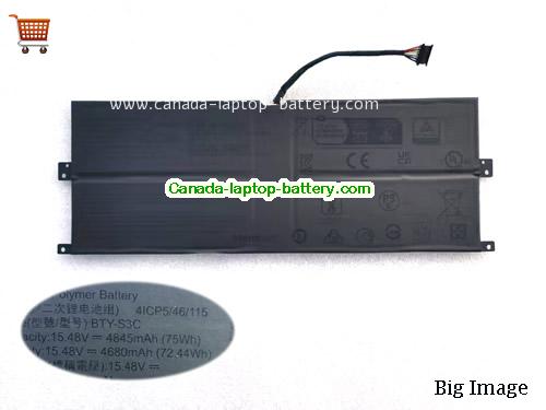 Genuine MSI BTY-S3C Battery 4845mAh, 75Wh , 15.48V, Black , Li-Polymer