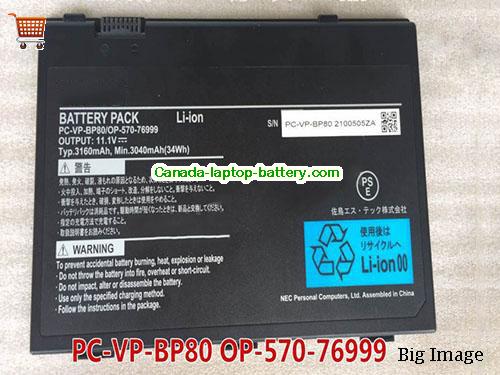 Genuine NEC PC-VP-BP80 Battery 3160mAh, 34Wh , 11.1V, Black , Li-ion