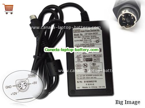 APD DA-30C01 Laptop AC Adapter 12V 2A 24W