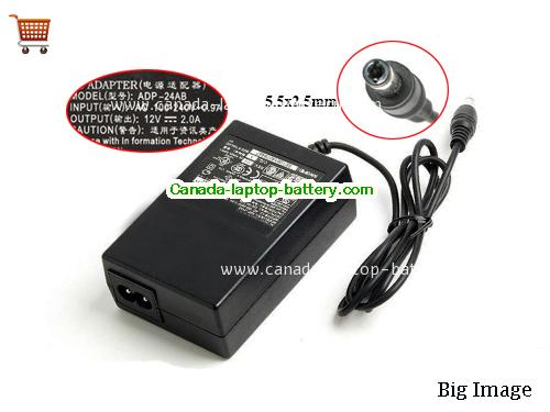 Delta  12V 2A AC Adapter, Power Supply, 12V 2A Switching Power Adapter