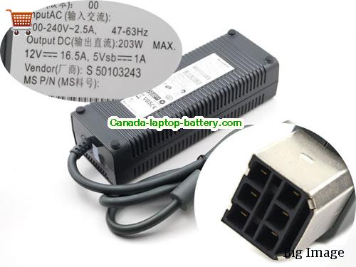 Canada Genuine AC Brick Adapter DPSN-168CB-1A for MICROSOFT XBOX 360 Console 12V 16.5A 203W, 200-240V Power supply 