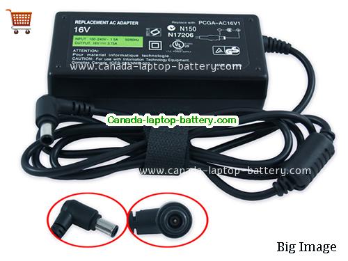 SONY PCG-322B Laptop AC Adapter 16V 3.75A 60W